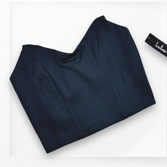 NWT Lulus Milou Black Strapless Crop Top Bustier - Black Satin - Picture 6 of 11